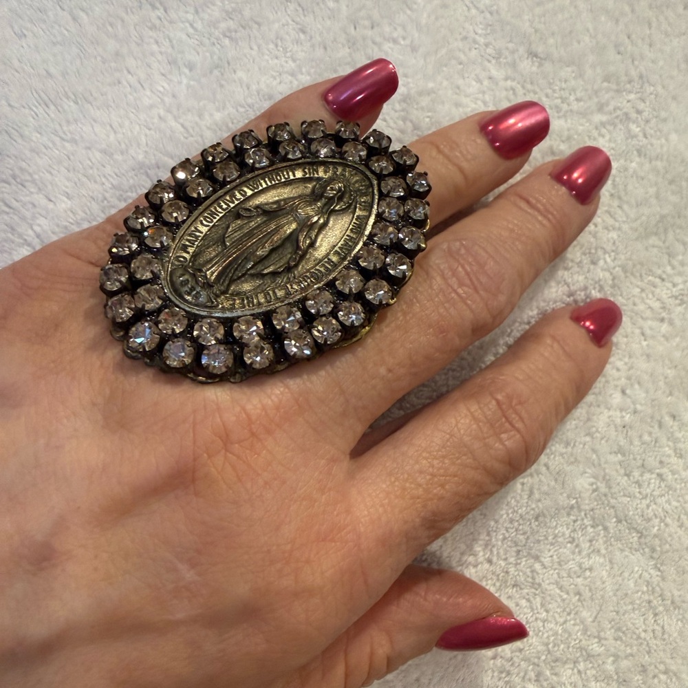 Christian  Mother Mary adjustable Medallion Ring